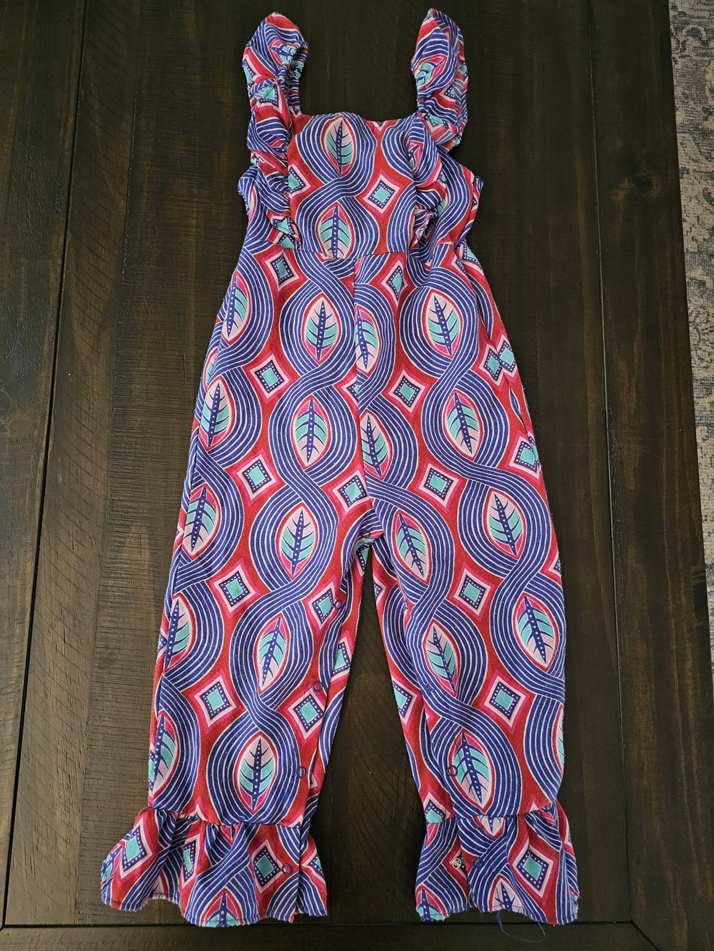 OshKosh B'gosh Pink & Purple Leaf Print Ruffle Romper
